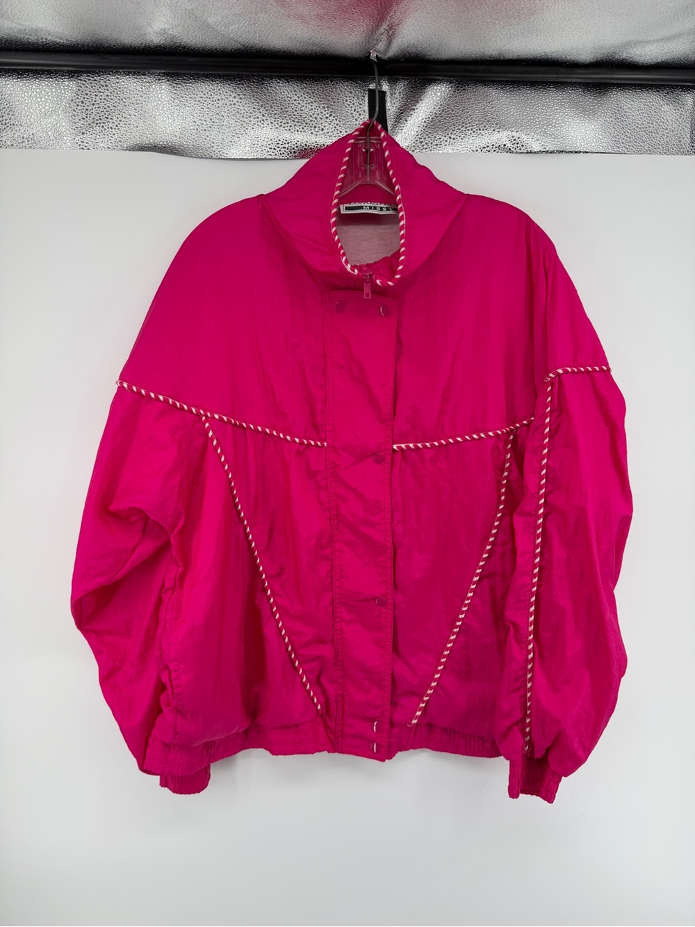 Vtg 80s Barbiecore‎ Neon Festival Longstreet Missy Hot Pink Windbreaker Jacket L